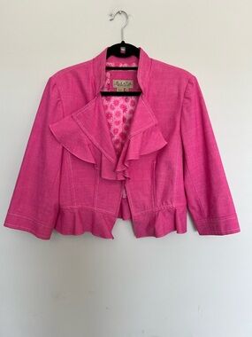Peck & Peck Weekend Pink Ruffled Blazer Size 12
